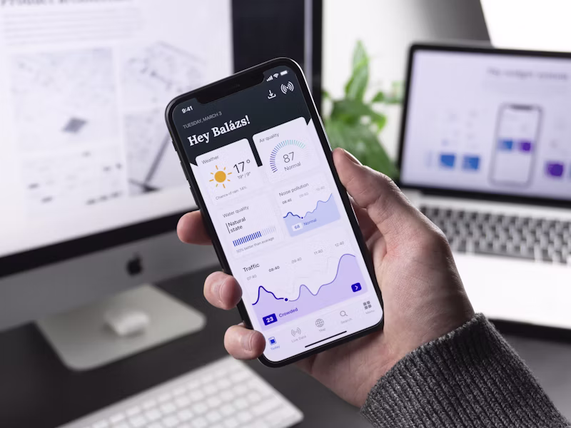 Mobile user interfaces wireframed on mobile monitor displays
